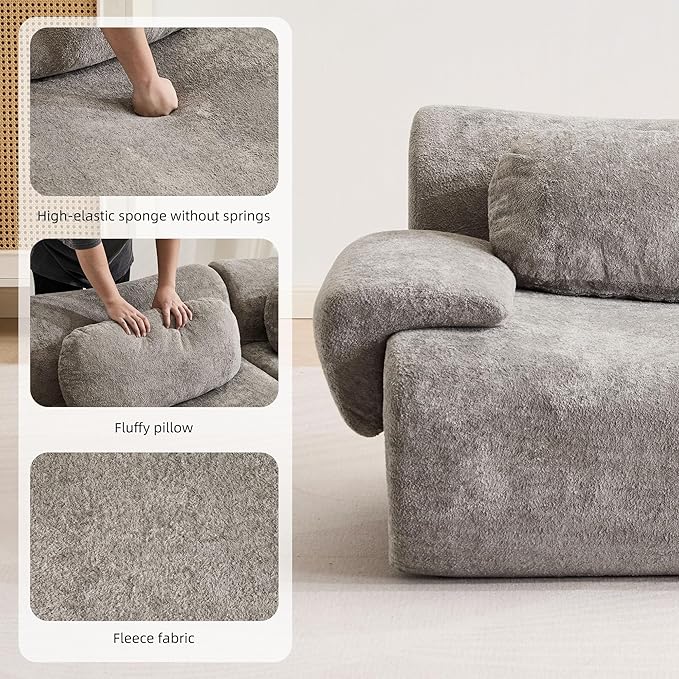 148.2 Boneless Couches for Living Room Cloud Modular Sectional Sofa in a Box Memory Foam Modern Couch Big Comfy Compressed Sofas L Shaped Couch with Corner Bedroom Apartment Light Grey