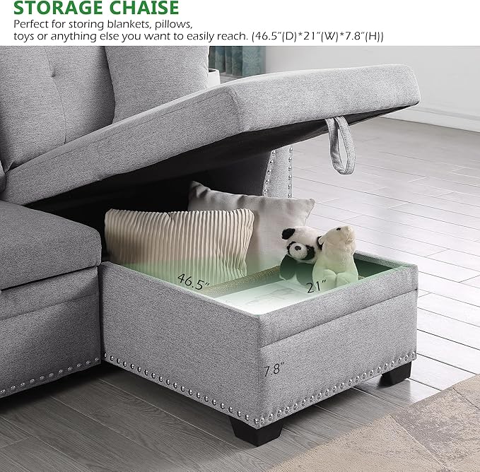 BEEY Convertible Sleeper Sofa Bed 82 Small Sectional Sofa with Storage Chaise for Small Spaces L Shaped Couch with Pull Out Bed for Bedroom Living Room (Light_Grey)