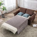 Merax 57.9 Loveseat Sofa Couch with Pull Out Bed 3 in 1 Convertible Line Fabric Sleeper Sofa Bed with 2 USB Ports and Twin Size Memory Mattress for Apartment Office Living Room (Brown)