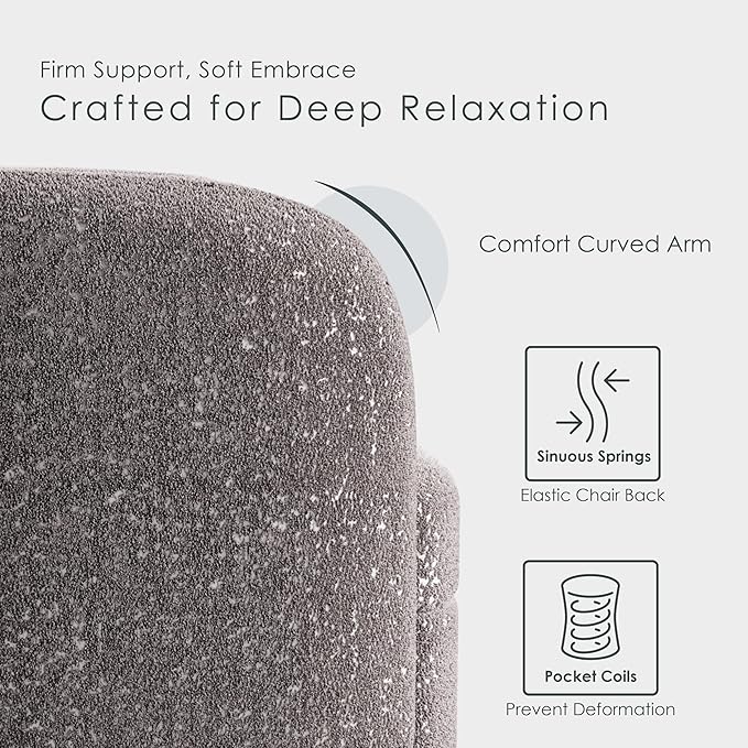 Furniture of America Nimiane Modern Boucle Loveseat Couch with Curved Arms and Wooden Legs Comfy Fabric Upholstered Small Sofa for Living Room Bedroom Home Office Charcoal Gray