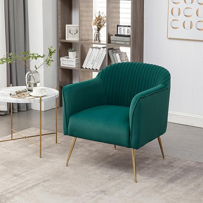 Contemporary Velvet Accent Chairs for Living Room Bedroom and Entryway Modern Armchair with Sleek Metal Legs Elegant Seating Solution for Small Spaces Green