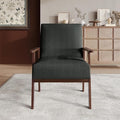 Mid-Century Modern Accent Chair Linen Upholstery Wooden Armrests Cushioned Seat Easy Assembly Charcoal Grey