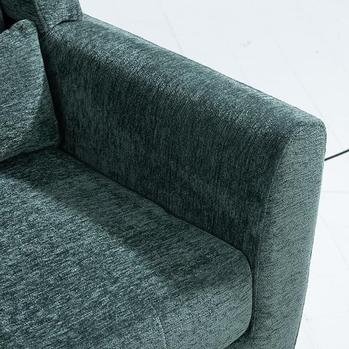 Modern Accent Chair Chenille Upholstered Arm Chair with Pillow Comfy Soft Padded Chair Fabric Single Sofa Chair Reading Accent Chair for Living Room Bedroom Teal