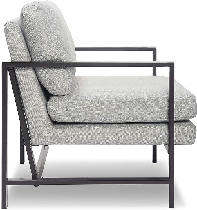 Tommy Hilfiger Russell AccentChair Medium-Soft Pillow Back Mid-Century Modern &amp Industrial Armchair Comfortable LoungeChair for Living Room Bedroom or Office Gray Square Metal Frame in Light