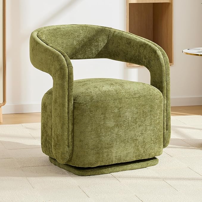 KEIKI Swivel Accent Chair Modern Barrel Chair for Lounge/Balcony 360° Rotation Ergonomic Design Easy Assembly Comfy Chenille Fabric