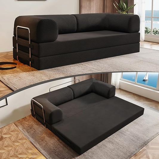 78.8 Folding Convertible Sofa Bed 4-in-1 Floor Sofa Modular Futon CouchPull Out Couch Memory Foam King Size Sofa BedNo Assembly Needed Boneless Couch for Living Room (Black)