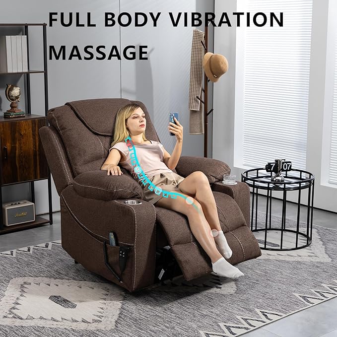 Large Power Lift Recliner Chair Sofa with Massage and Heat for Big and Tall ElderlyInfinite PositionsDual MotorCup HoldersExtended FootrestVelvet Home Theater Seat