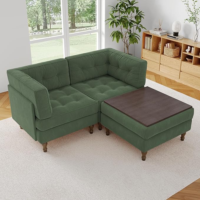 65 L Shaped Modular Sectional Sofa Couch Upholstered Cloud Sofa Bed with Deep Seat for Living Room Bedroom and Apartment Comfy Fluffy Sleeper Sofa with Movable Ottoman