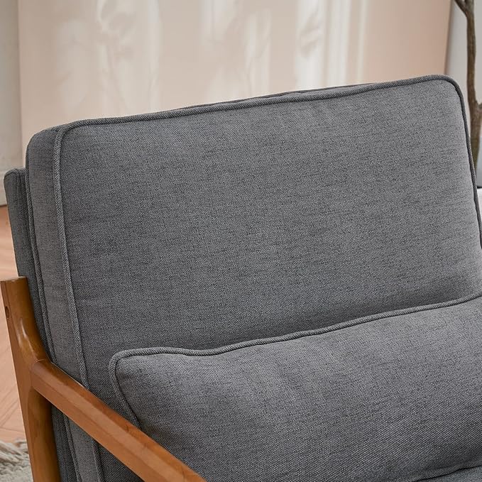 Karl home Accent Chair Mid-Century Modern Chair with Pillow Linen Fabric Upholstered Lounge Arm Chair with Solid Wood Frame &amp Soft Cushion for Living Room Bedroom Balcony Gray