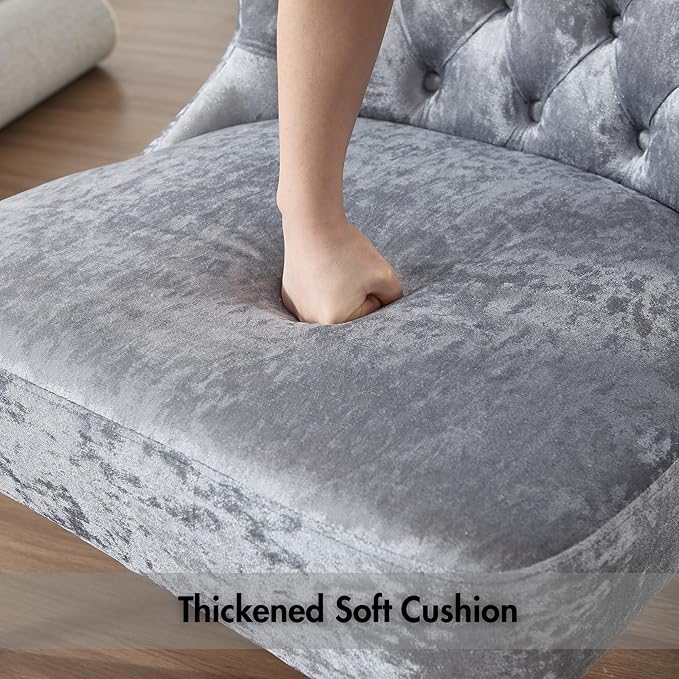 Armless Accent Chair Upholstered Velvet Button Tufted Living Room Chair with Wingback &amp Wood Legs Modern Comfy Slipper Chair for Apartment Waiting Room Bedroom Office Grey