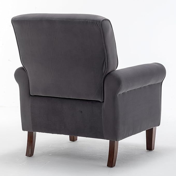 Classic Accent Armchair with Birch Wood Frame and Comfortable Rolled Armrests Arm Chairs for Living Room Bedroom and Office Decor Grey
