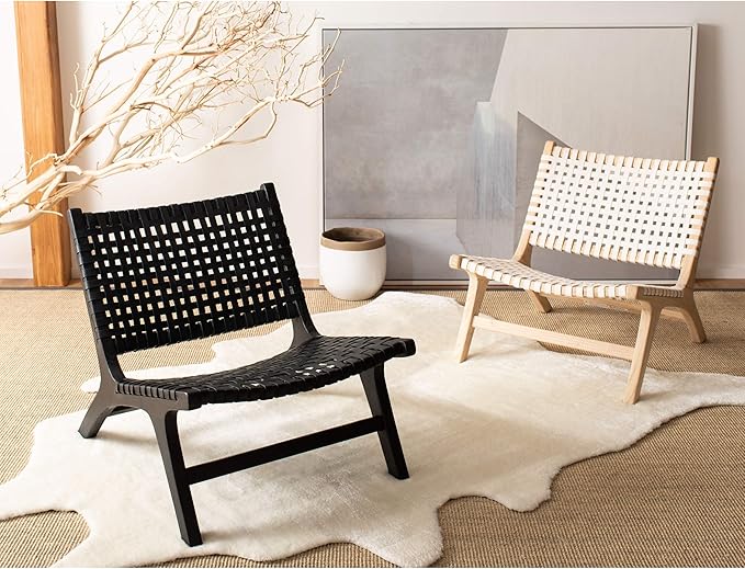 Safavieh Home Luna Black and Black Leather Woven Accent Chair