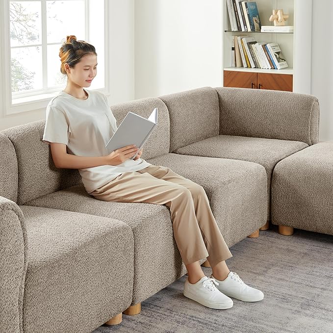 VANOMi Modular Sectional Sofa 3 Seats Sectional Couch for Living Room Cream White Camel