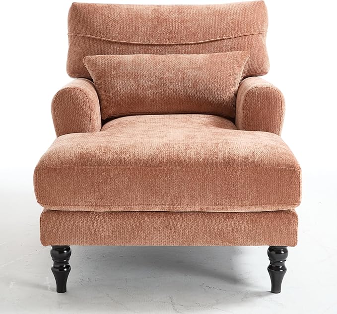 KEIKI Chaise Lounge Chair Indoor Modern Leisure Sleeper Sofa Chair w/Deep Cushion Accent Upholstered Reading Side Armchair Recliner Arm Chairs for Living Room &amp Bedroom Easy Assembly Orange