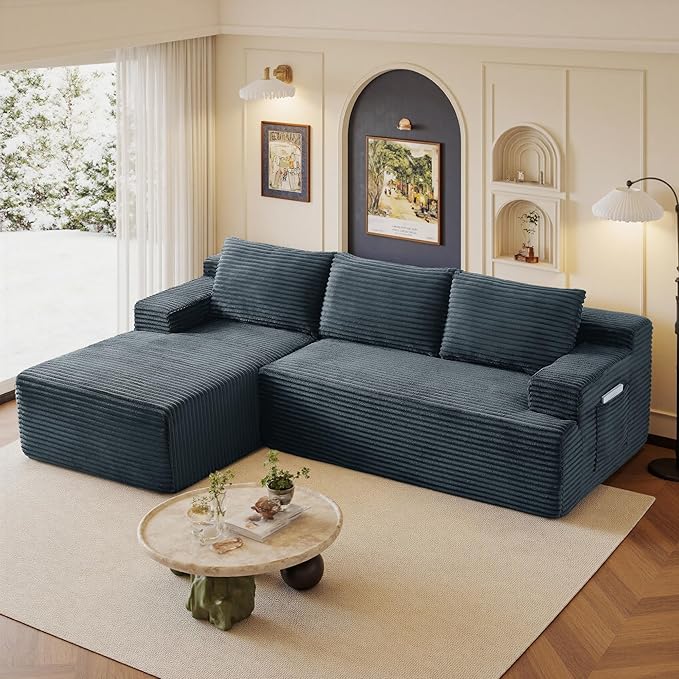 96 Sectional Couches for Living Room Cloud Couch Sofa with L-Shape Upholstered Boneless Couchs Modern Modular Sectional Couch with Chaise (Dark Grey 96 W+Left Facing Chaise+2Seaters)