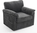KEIKI 33 Oversized Swivel Corduroy Lounge Chair – Plush Cushioned Armchair with 360° Rotation for Living Room Bedroom Office – Comfortable Single Sofa Chair for Small Spaces Grey