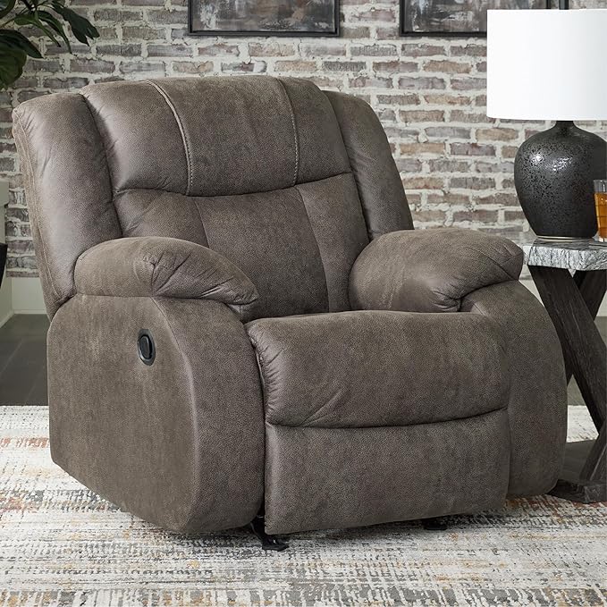 Signature Design by Ashley First Base Modern Faux Leather Rocker Recliner Gray