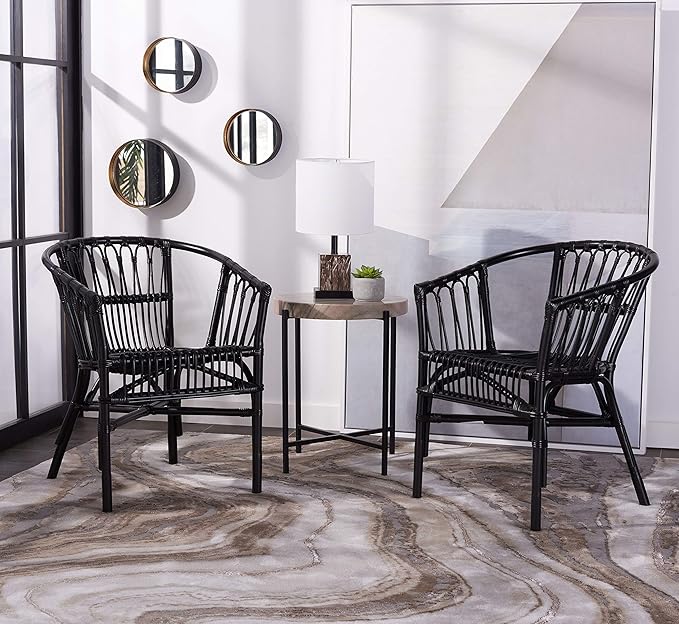 Safavieh Home Adriana Coastal Black Rattan (Set of 2) Accent Chair (ACH6505A-SET2)