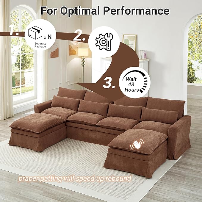 Sectional Couch Cover Couch Covers for U Shape Sofa Sofa Cover Washable Furniture Protector Cover for 122″ Cushion Couch Fabric Brown