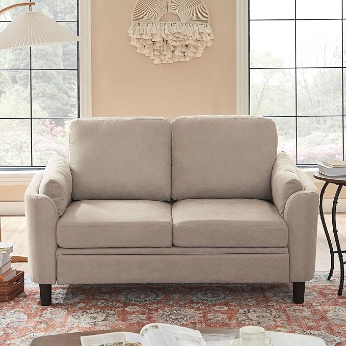 Small Loveseat Sofa60 Modern Love Seat Couch with Back Cushions and Wood Legs 2 Seater Mid Century Couches for Living Room Bedroom Small Spaces(Beige)