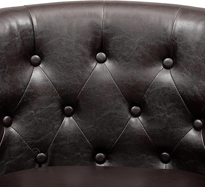 Naomi Home Barrel Love Seat Button Tufted Faux Leather Loveseat Sofas Faux Leather couches Small Loveseats for Small Spaces Bedrooms Love Seat Couches for Living Room - Espresso