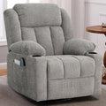 Rocker Swivel Recliner Chair for Adults Overstuffed Large Manual Recliner Glider with Massage and Heat Comfy Soft Fabric Living Room Reclining Sofa Chair (Lime Gray)