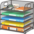 Lavatino 5 Tray Desk File Organizer Mesh Paper Sorter Letter Tray Organizer with Handle Desktop File Organizer and Storage for Letter/A4 Office File Folder- Grey