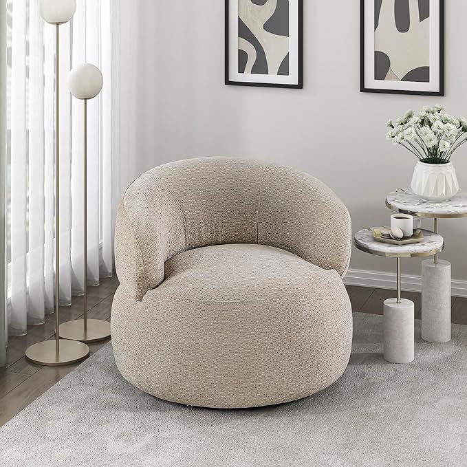 Lexicon Modern Barrel Swivel Accent Chair - Upholstered Soft Chenille Fabric with Metal Base 360 Degree Round Swivel Accent Chair for Living Room Bedroom Office No Assembly Required Light Brown