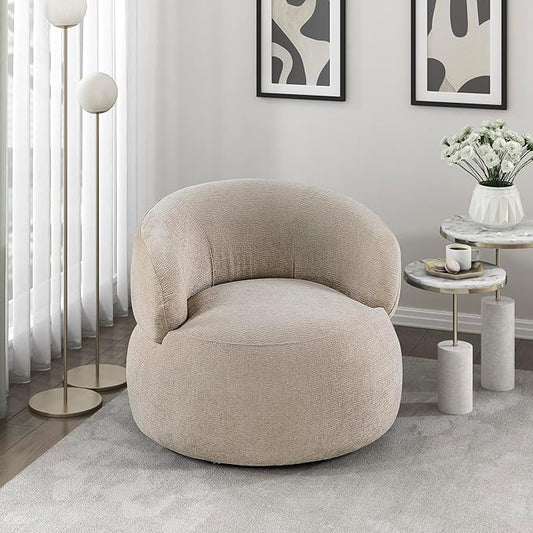 Lexicon Modern Barrel Swivel Accent Chair - Upholstered Soft Chenille Fabric with Metal Base 360 Degree Round Swivel Accent Chair for Living Room Bedroom Office No Assembly Required Light Brown