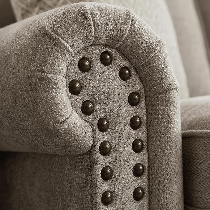 81.5 Rolled Arms Sofa Classic Couch with Nailhead Trim 3-Seater Sofa with Springs Deep Seat Cushion &amp Wooden Legs Comfy Vintage Couch for Living Room Apartment Farmhouse Grey Beige | Rolled