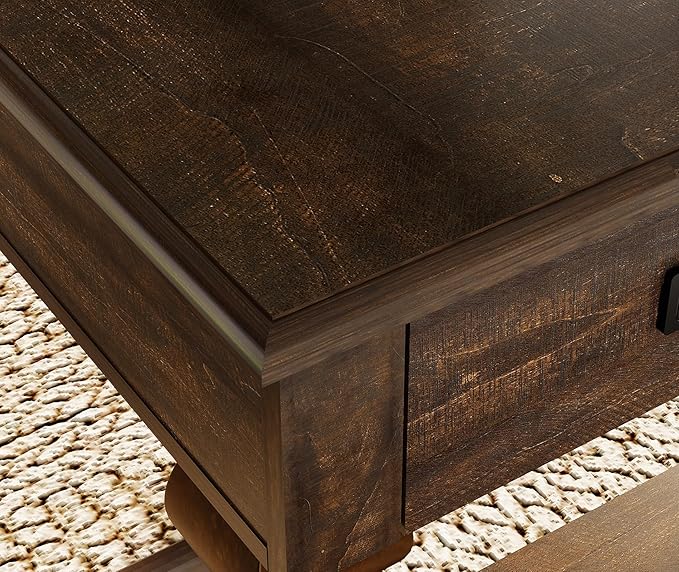 WAMPAT 60-inch Vintage Wood Home Office Desk with Stable Solid Wood Pedestral Legs Tradional Rustic Executive Desk with Deep Drawers and Power Outlets for OfficeStudyDark Walnut Brown