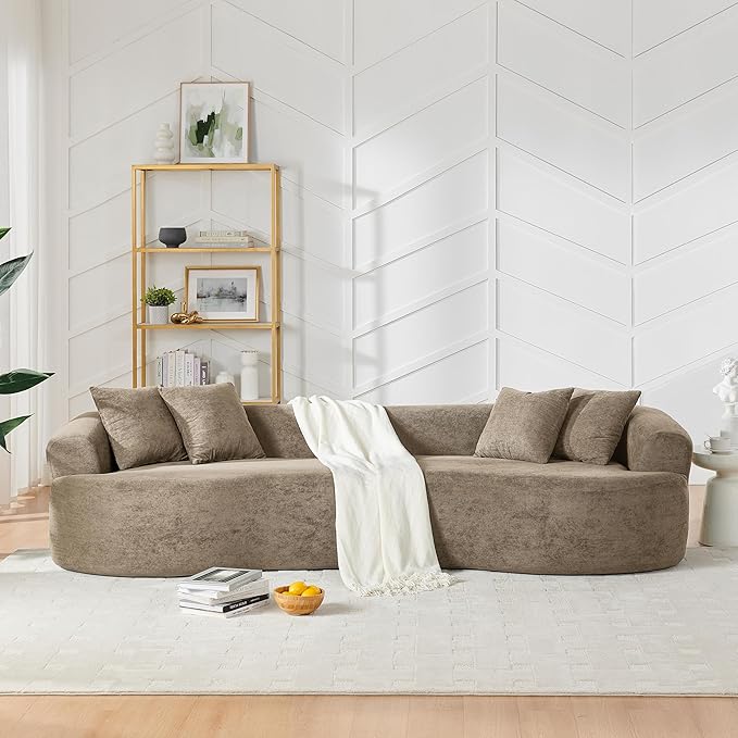 DEINPPA Oversized Modular Couch with 4 Pillows 4-Seater Curved Cloud Sofa Chenille Upholstered Comfy Couch for Living Room Apartment Office No Assembly Needed-Camel