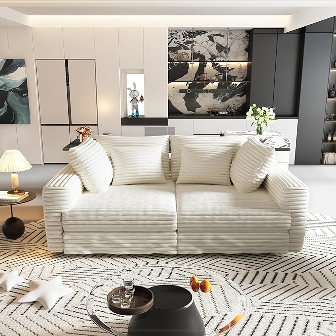 Ball &amp Cast 4 Seater Cloud Sectional Couch102.4 Modern Modular Sectional Sofa with Deep Seat &amp PillowsPlush Corduroy Comfy Convertible Sofa Couches for Living RoomBeige