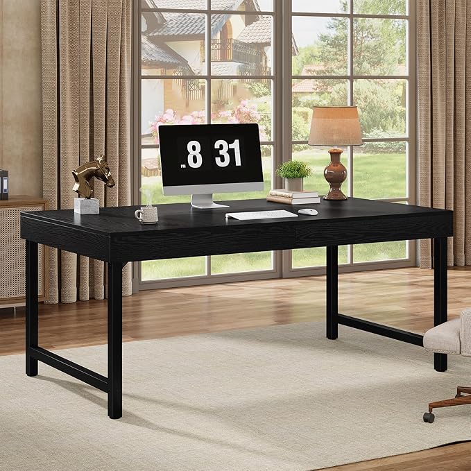 Tribesigns 55 Industrial Executive Desk for Home Office Rustic Simple Computer Laptop Desk with Strong Metal Legs Study Writing Table Business Workstation Small Conference Table Black