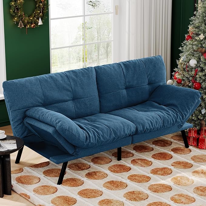 Convertible Futon Sofa Bed71 Modern Fabric Futon Couch with Adjustable Backrest&ampArmrestSmall Loveseat Sleeper SofaDorm Futonsofa for ApartmentLiving RoomDetachable CushionsNavy Blue