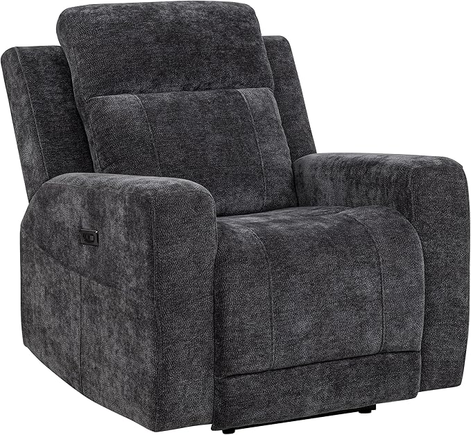 Coaster Home Furnishings - Kennett - Chenille Upholstered Power Recliner Chair with Push-Button Mechanism Built-in Ports Padded Headrest - Living Room - Dark Grey - 610156P