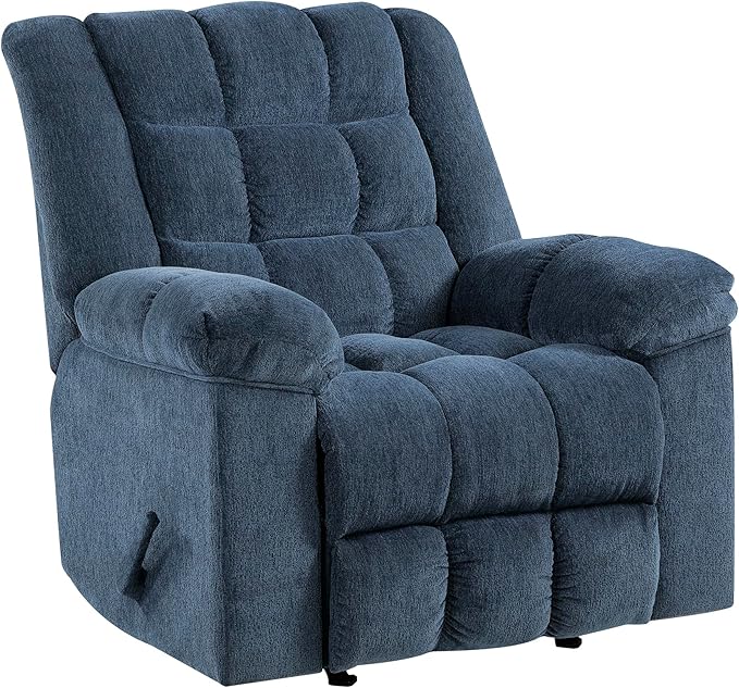 Lexicon Chenille Rocker Reclining Chair for Adults Rocker Pull Handle Recliner Nursery Chair for Living Room/Bedroom High Back Pillow Top Arms High Density Foam Cushions Blue