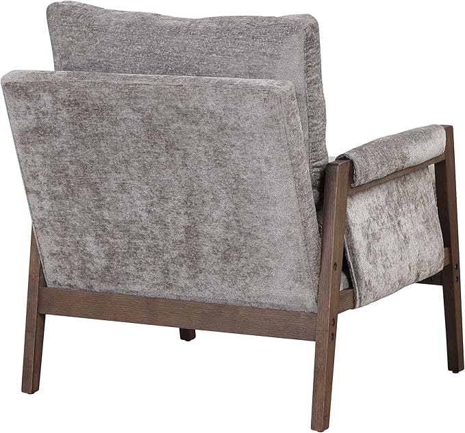 Modern Velvet Accent ChairMid-Century Leisure Chair with Solid Wood and Thick Seat Cushion Living Room Chair for Bedroom Studio Balcony or Club (Grey/Velvet)
