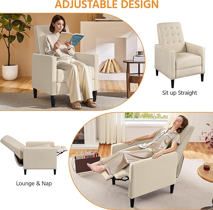Yaheetech Fabric Recliner Chair Mid-Century Modern Recliner Adjustable Single Recliner Sofa with Thicker Seat Cushion Tufted Upholstered Sofa with Pocket Spring for Living Room Bedroom Beige Set of 2