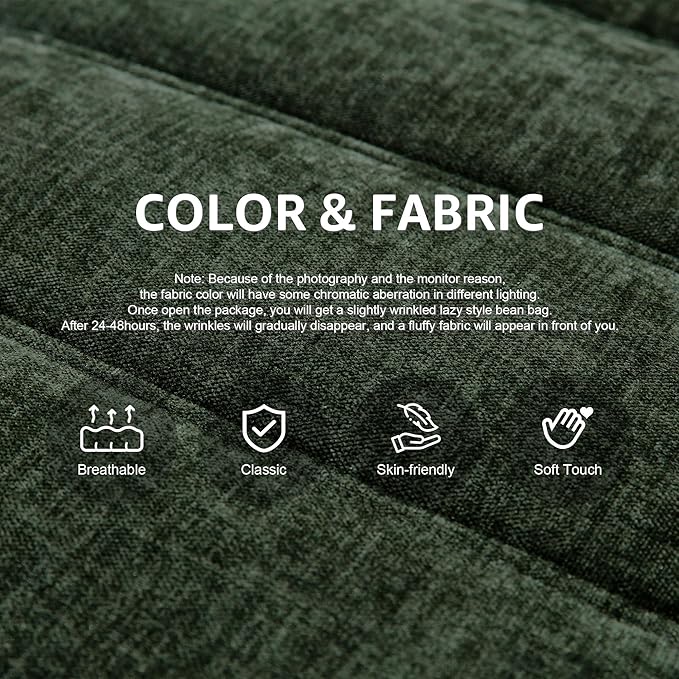 Bean Bag Chairs for Adults Giant Bean Bag Chair Memory Foam BeanBag Chair Bean Bag Sofa with Filler Faux Fur Fireside Beanbags Lazy Sofa for Living Room Bedroom Office (Green Chenille Loveseat)