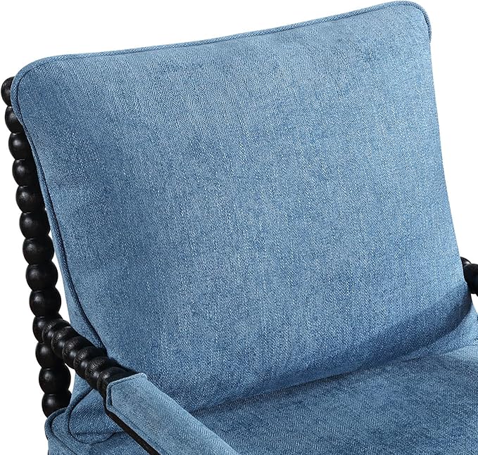 DUHOME Linen Fabric Spindle Accent Chair with Wood FrameModern Accent Spool Chairs with Padded Spring Seat and Brushed Blue Base for Living Room Bedroom Farmhouse Home Office Belcony