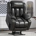 Lay Flat Lift Recliner Chair with Massage &amp Heat for Elderly People Electric Power Lift Chair w/Dual Motor 2 Stainless Steel Cup Holders and 2 Remote Controls Breathable Faux Leather Grey