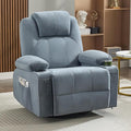 Swivel Rocker Recliner Chair with Heat and Massage Big Oversized Rocking Single Sofa for Living Room 360 Degree Swivel Recliner Chair with USB Port and Cup Holders (Fabric Blue)