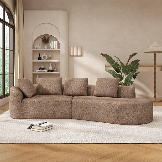 116Modern Curved Sectional Sofa with High-Density Fully Compressed Sponge and Chaise LoungePearl Upholstery2-Piece SetFully Assembled Right Hand FacingPerfect for Living Room (Camel~23)