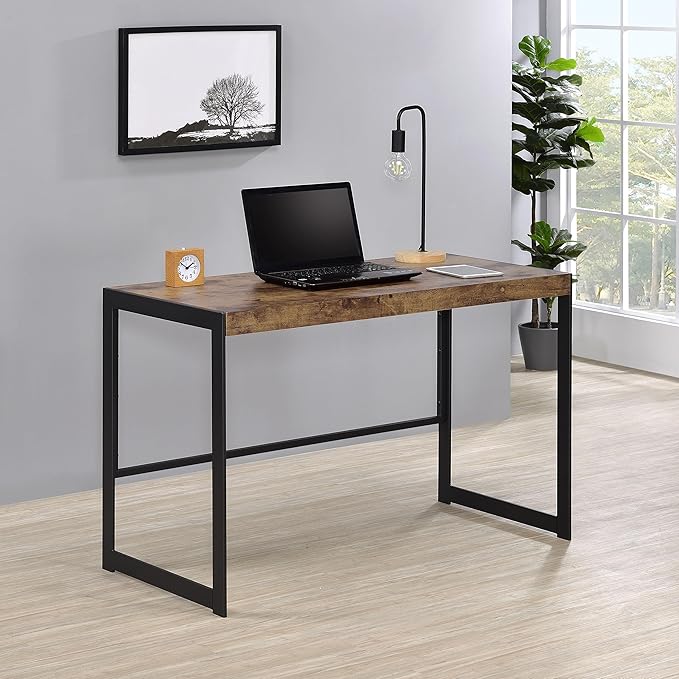 Coaster Home Furnishings – Estrella – Engineered Wood – 47-Inch Writing Desk with Farmhouse Style Gunmetal Legs and Spacious Top – Home Office &amp Living Room – Rustic Nutmeg - 800655