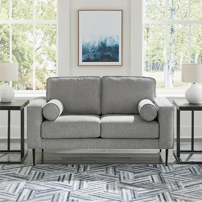 Signature Design by Ashley Hazela Casual Loveseat with 2 Bolster Pillows Gray