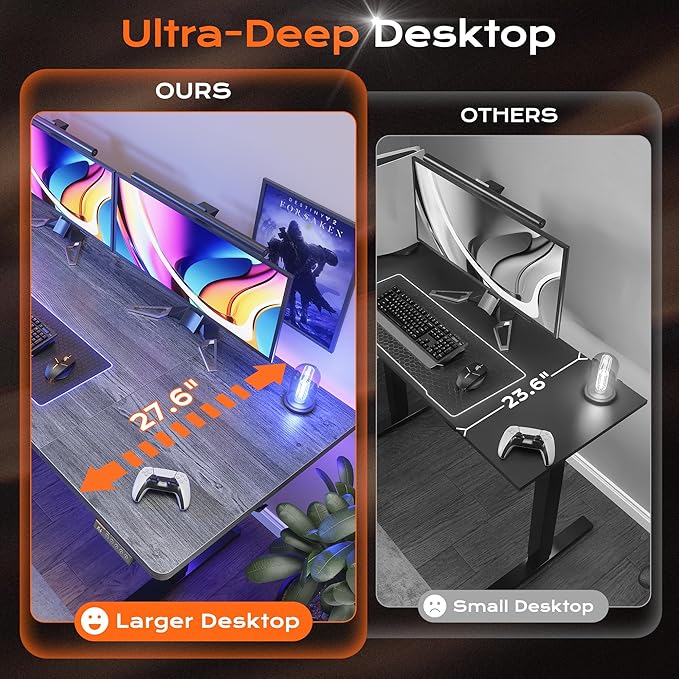Huuger 63 x 28 Large Electric Standing Desk Height Adjustable Computer Desk 27.6 Deep Desktop Stand up Gaming Office Table with 2 Hooks 3 Preset Heights for Home Office Grey