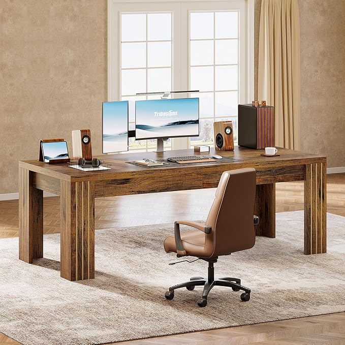 Tribesigns 78.7-Inch Extra Long Computer Desk Two Person Desk Double Gaming Desk for 2 People Workstaion for Home Office Dark Brown