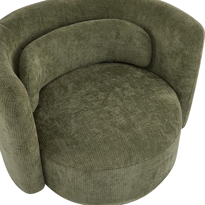 Christopher Knight Home Tanzy 360-Degree Swivel Barrel Chair Upholstered Lounge Chair Indoor Comfy Armchair with Lumbar Pillow for Living Room Thick Cushion Metal Base and Wood Frame Green