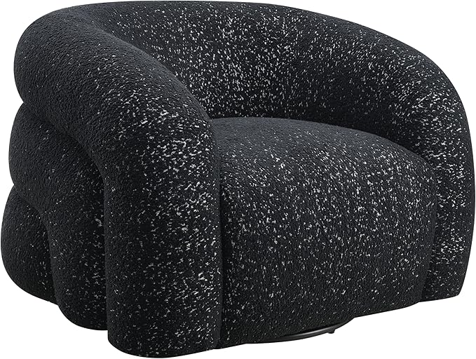 Furniture of America Araina Modern Boucle 37.4-inch Swivel Chair with 360-degree Swivel Base Sculptural Pillow-Like Silhouette for Living Room Office Black